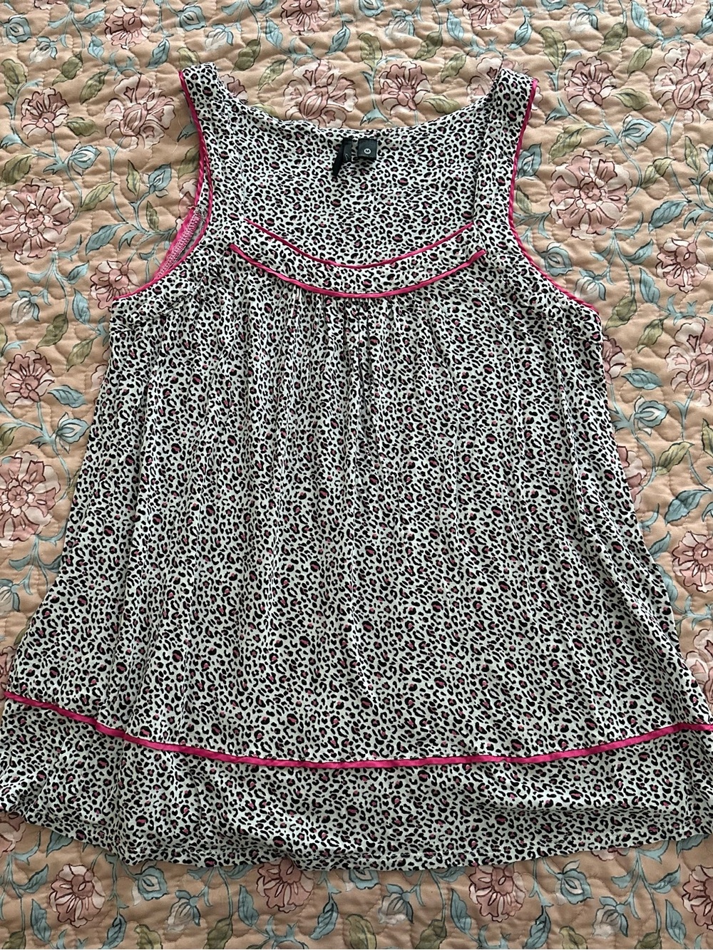 Kensie Pink Black & White Leopard Print Babydoll Women’s Tank